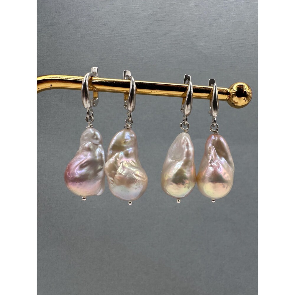 1.5 Inch Natural Pastel Mixed Pink Lavender Baroque Freshwater Pearl Earrings 92